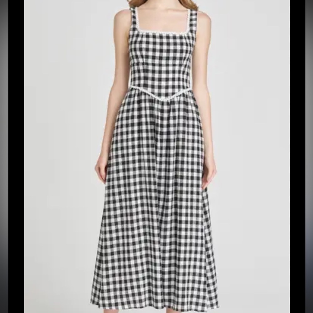 WAYF x Styled by COCO! Gracie Gingham Linen Blend Midi Dress